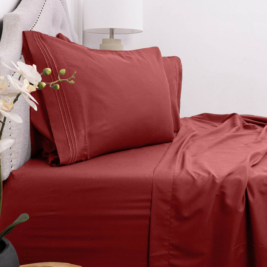 4 Piece Brushed Microfiber 1800 Bedding Bed Sheets Set (Queen, Red)