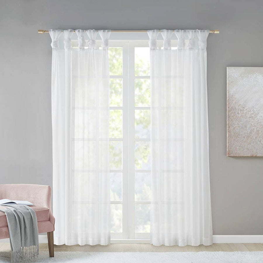 Twist Tab Top Sheer Window Curtain Pair (2), White - 50 x 95