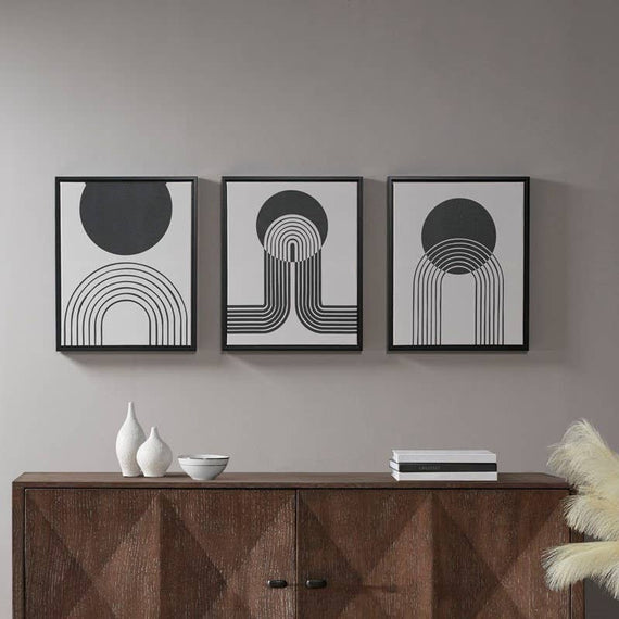 Contemporary 3-Piece Canvas Wall Art Set with Black Frames