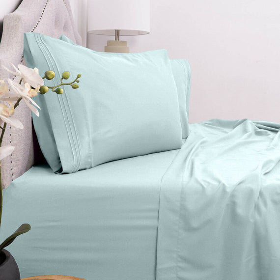 4 Piece Brushed Microfiber 1800 Bedding Bed Sheets Set (Full, Aqua Light Blue)