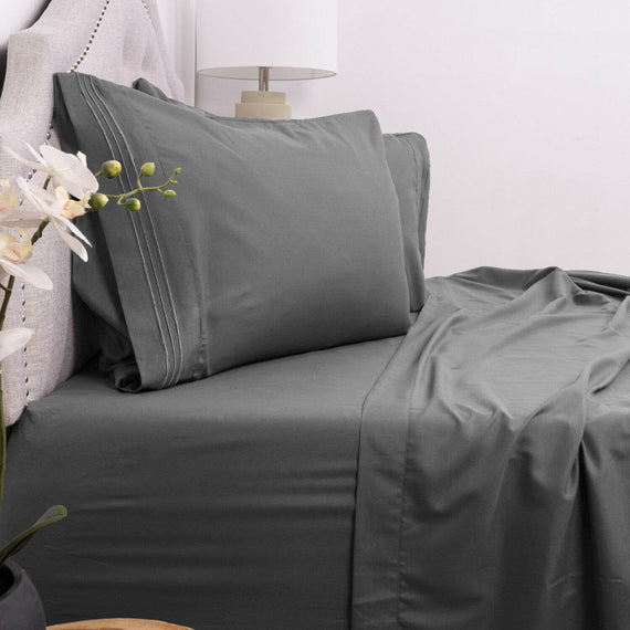 4 Piece Brushed Microfiber 1800 Bedding Bed Sheets Set (King, Grey)