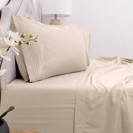 4 Piece Brushed Microfiber 1800 Bedding Bed Sheets Set (Full, Beige)